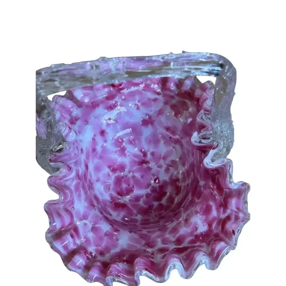 Steven And Williams Victorian Spangled Rose Art Glass Ruffled Basket Mica Thorn